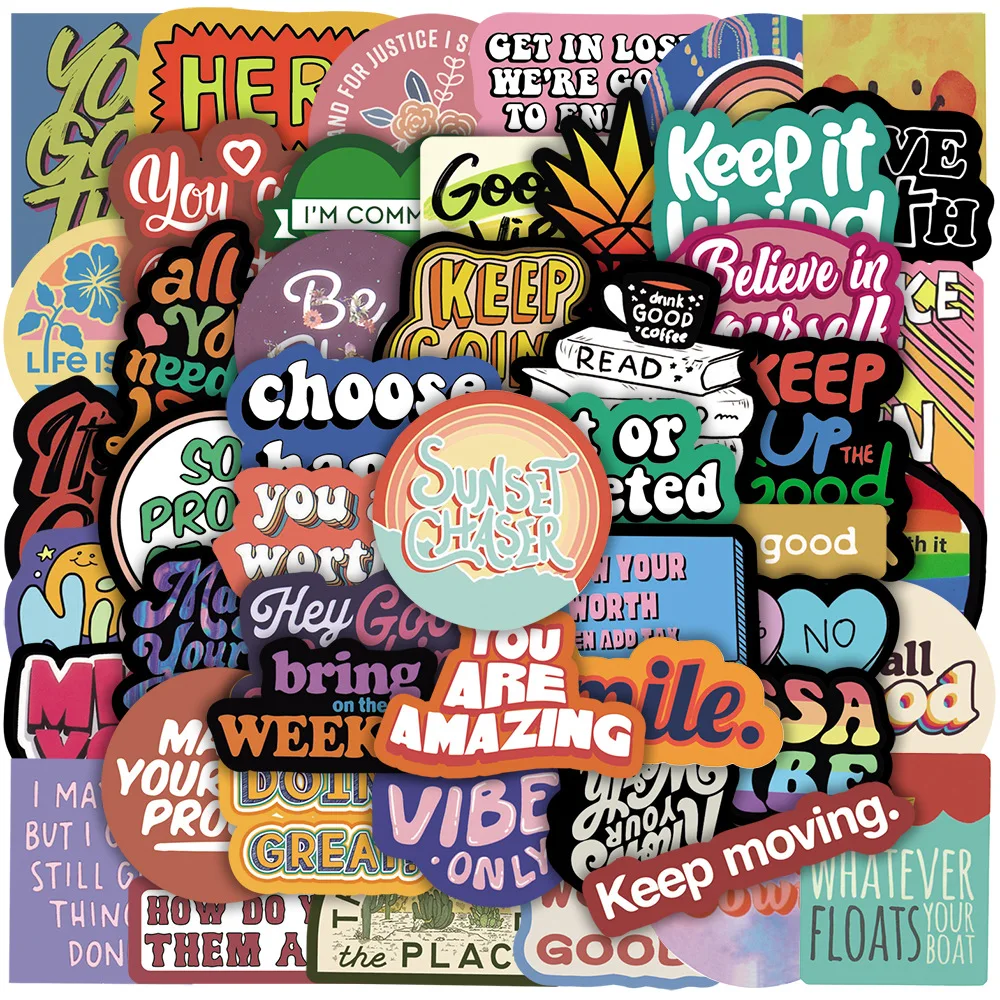 50pcs Graffiti Motivational Stickers Inspirational Phrase Encouragement Quotes Cute Vinyl Decals for Kids Teens Students Gift