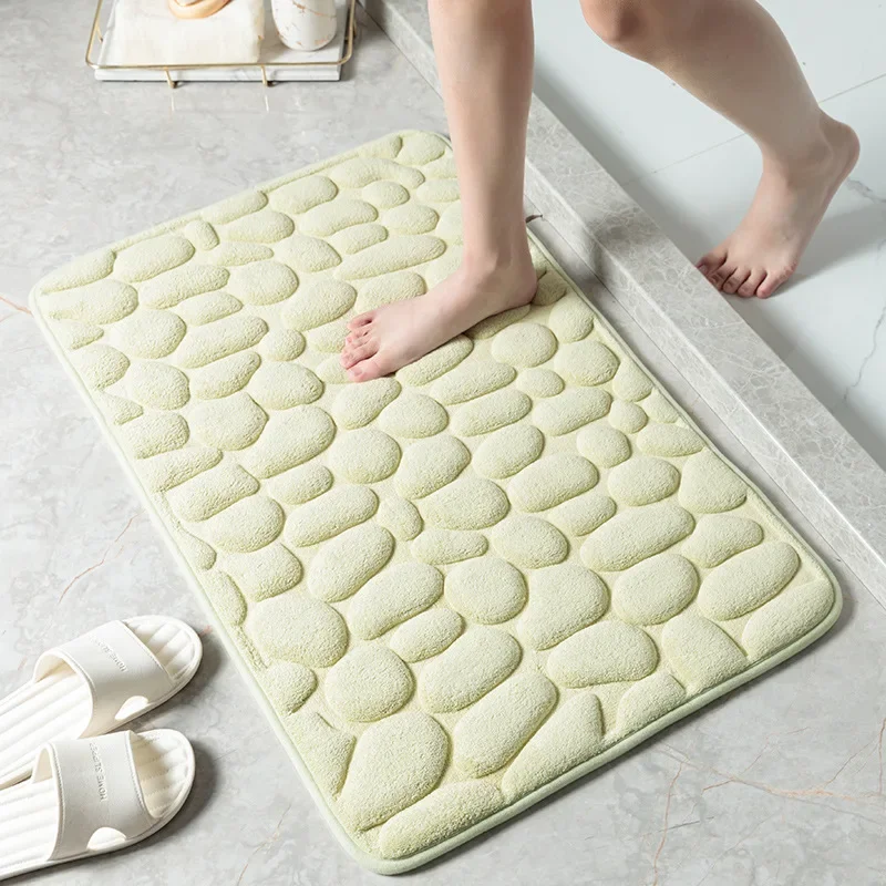 1pc Cobblestone Bath Mat - Stone Textured, Rapid Water Absorbent, Non-Slip, Washable, Thick Soft and Comfortable Carpet for Bath