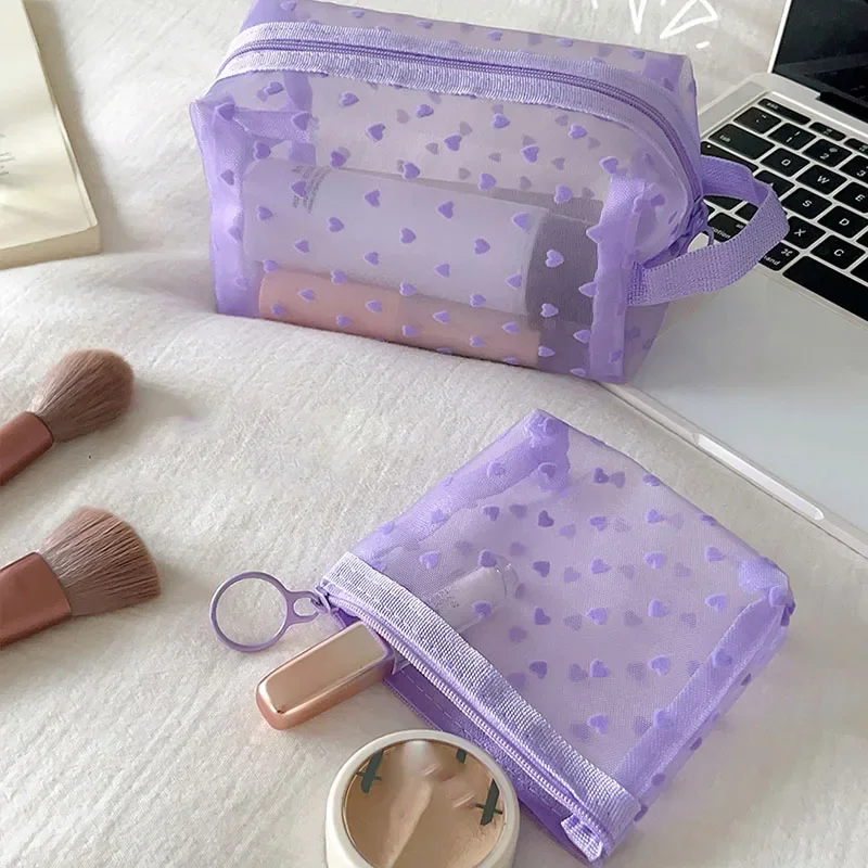 Estojo de maquiagem transparente para mulheres, bolsa de cosméticos pequena e grande, organizador de malha, bolsa de armazenamento multifuncional 1pc