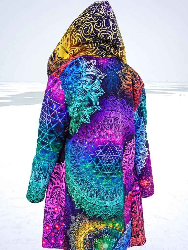 ILLUMINATED Mandala Psychedelic 3D Printed Cloak Thick Winter Warm Hooded Blanket Coat Fleece Men Female Jacket Pullover