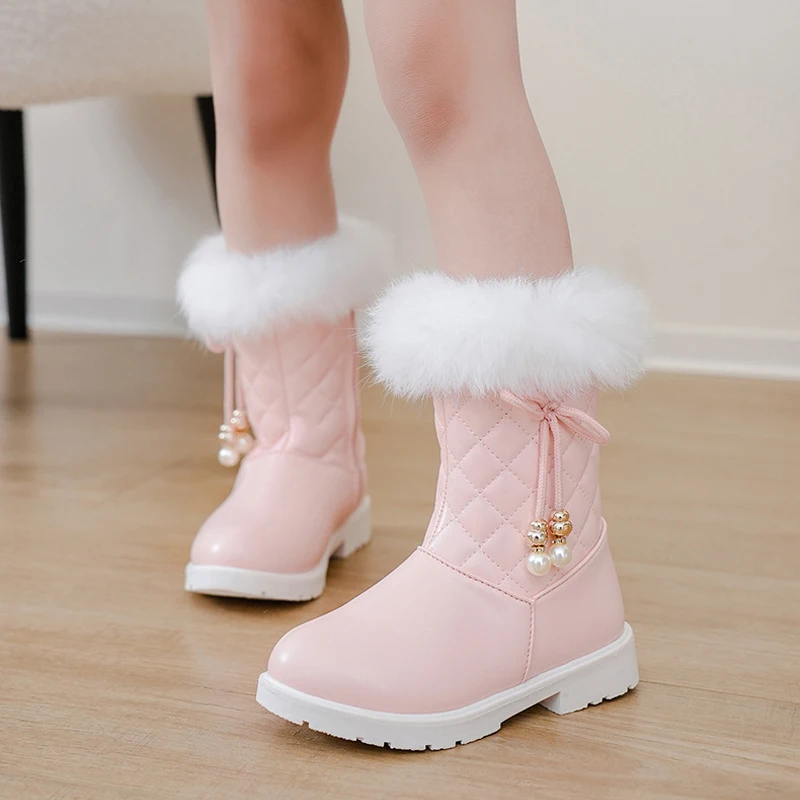 Winter Girl Boots Fashion Plush Warm Long Boot Comfort Casual Cotton Boots Children Princess Girl Shoe Velvet Snow Boot