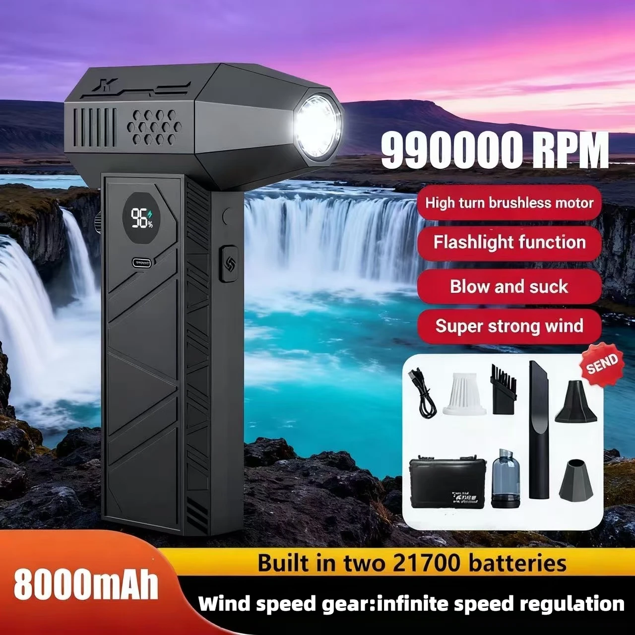 

C6/C6Pro Mini Air Blower 990000RPM Brushless Motor Powerful Dust Blower Display LED Lighting Portable Rechargeable Turbo Fan Jet