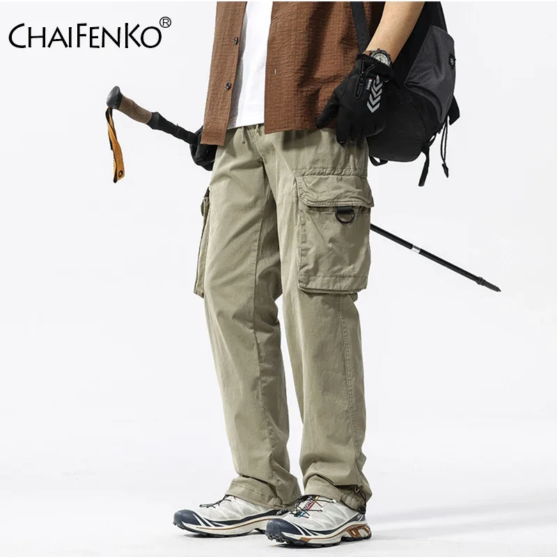 Autumn Winter Fashion Multiple Pockets Men Casual Pants Outdoor Hiking Camping Sweat Pants New Versatile Solid Cargo Pants Men