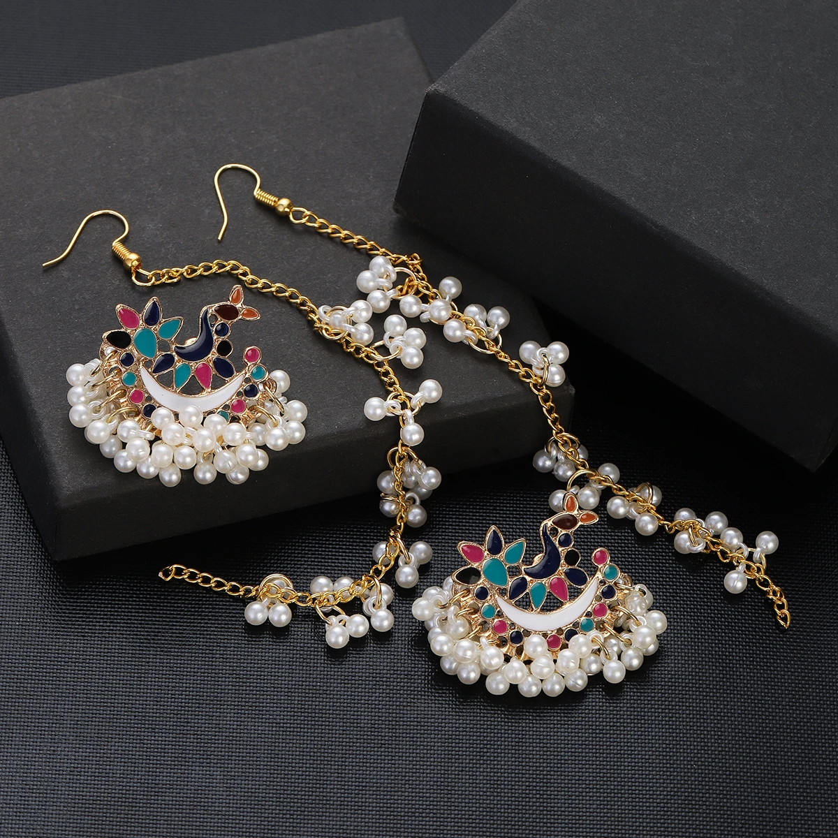 Retro Boho Colorful Flower Drop Oil Indian Earring Ladies Charm Pearl Tassel Gold Color Earrings 2024 Female Orecchini Jewelry