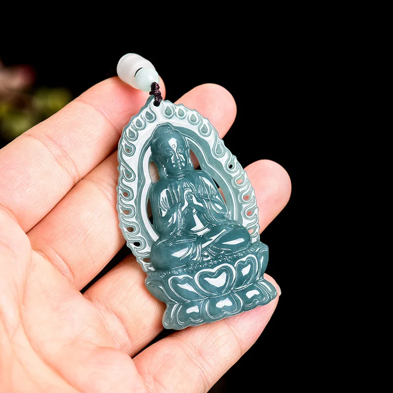 الطبيعية A-الصف الجاديت المياه الزرقاء ثلاثي الأبعاد العملاق الشمس بوذا قلادة زودياك الأغنام القرد الحارس الحياة الله السحر #4