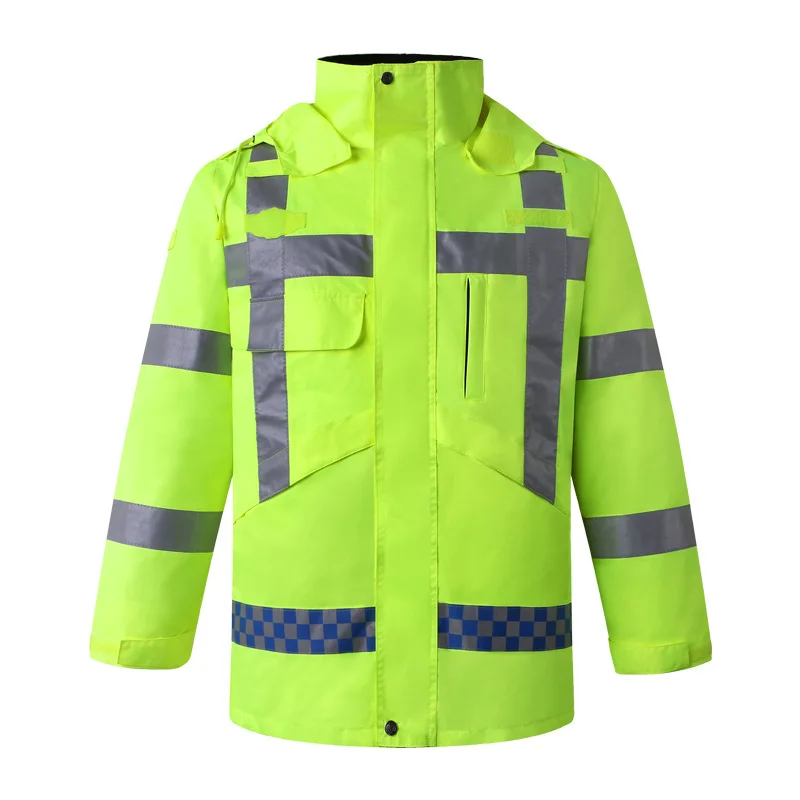 Reflective Cotton-padded Jacket Double-layer Detachable Plush Liner Reflective Clothing Thickened Warmth Traffic Safety Clothing