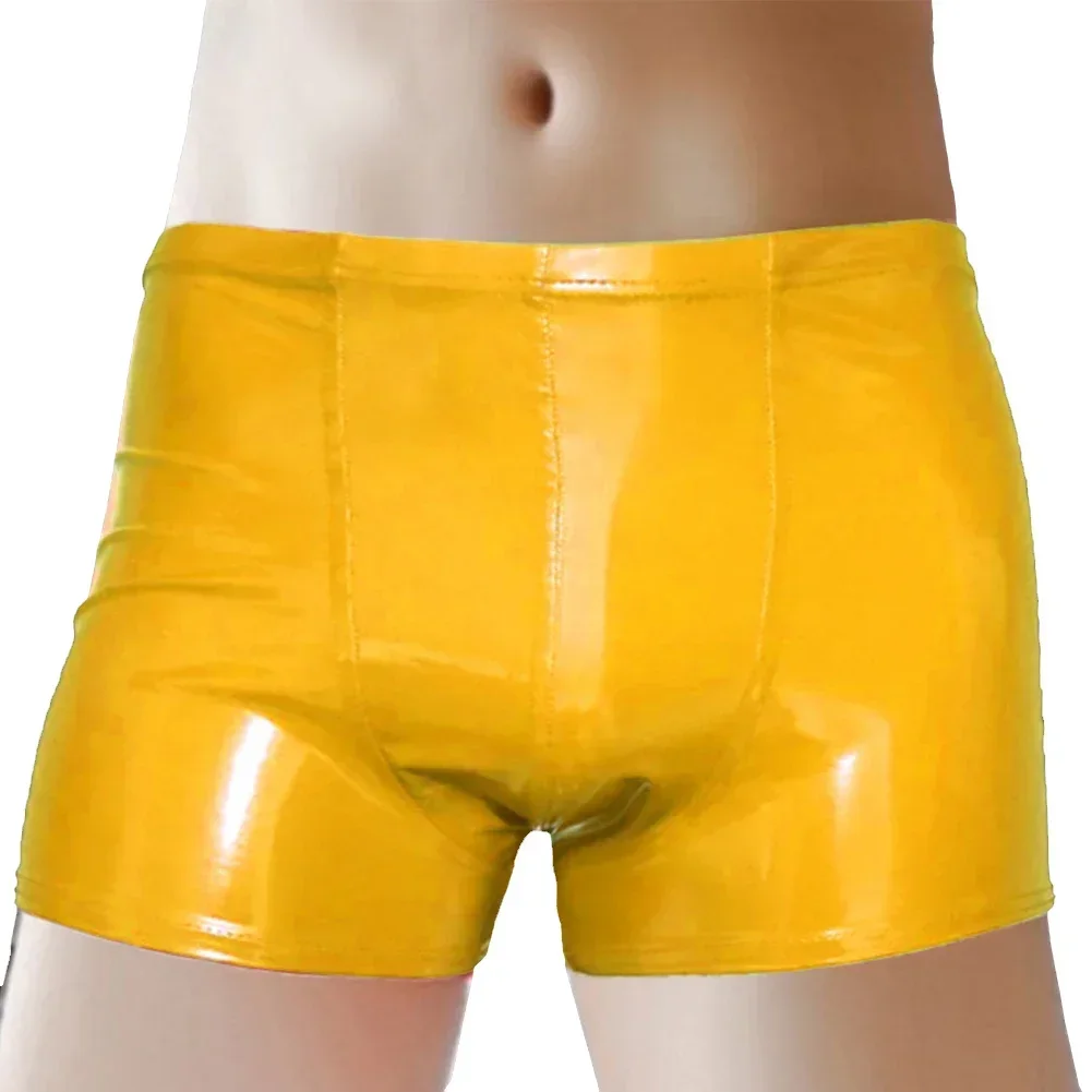 2023 Fashion Mens Hombre Faux Leather Shorts Brief Wetlook Latex Underpants Silkys Trunks Underwear