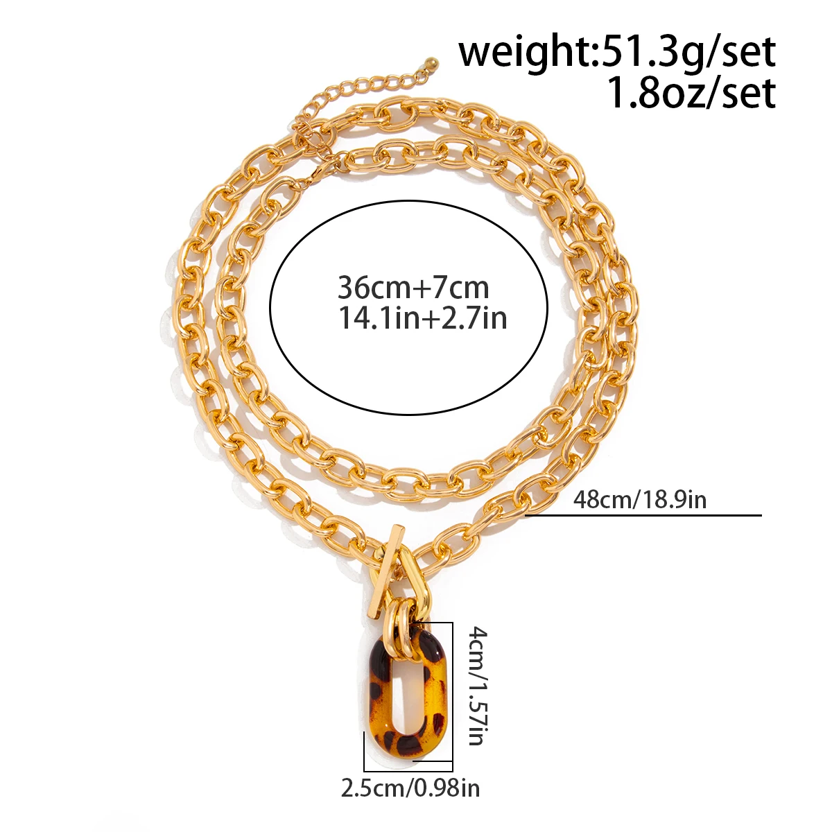 SHIXIN Vintage Acrylic Leopard Print Square Pendant Necklace for Women Punk Multi Layer Chunky Cross Chain Necklace Neck Jewelry