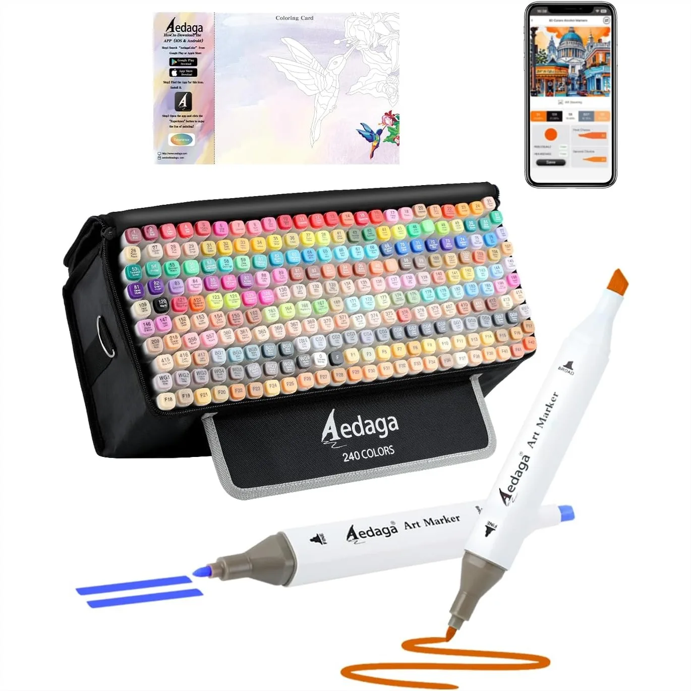 

240 Alcohol Markers with Dual Tips, Kickstand Case for Adult Coloring, Drawing & Sketching, Great Gift for Artists