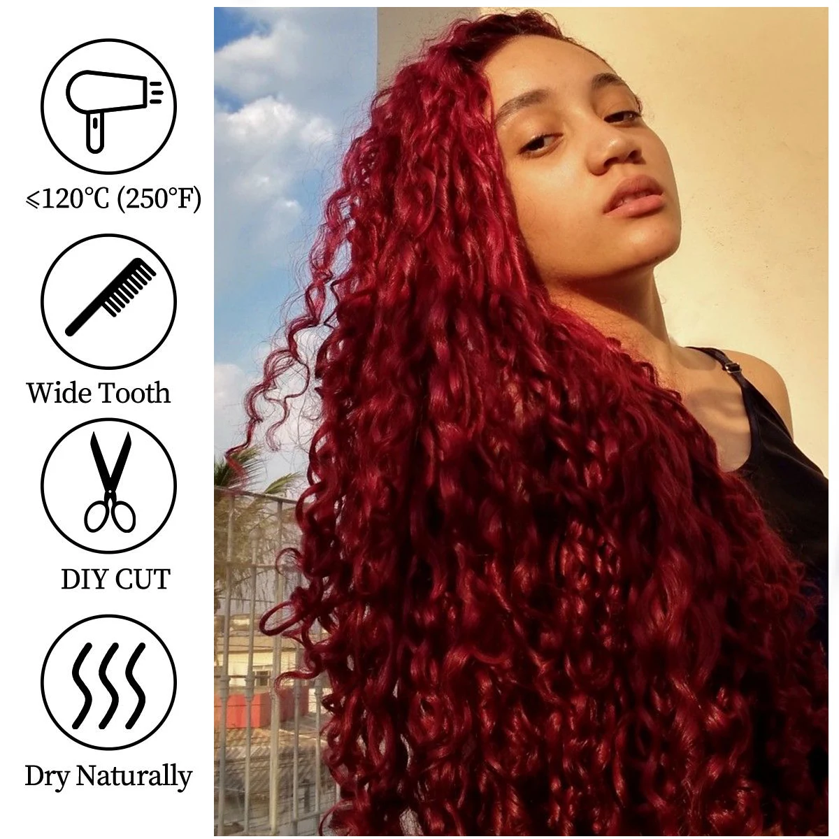 Red Long Water Wave Crochet Hair 32 Inch Ombre Ariel Curl Braiding Hair for Black Women Deep Wave Synthetic Braid Hair Extension