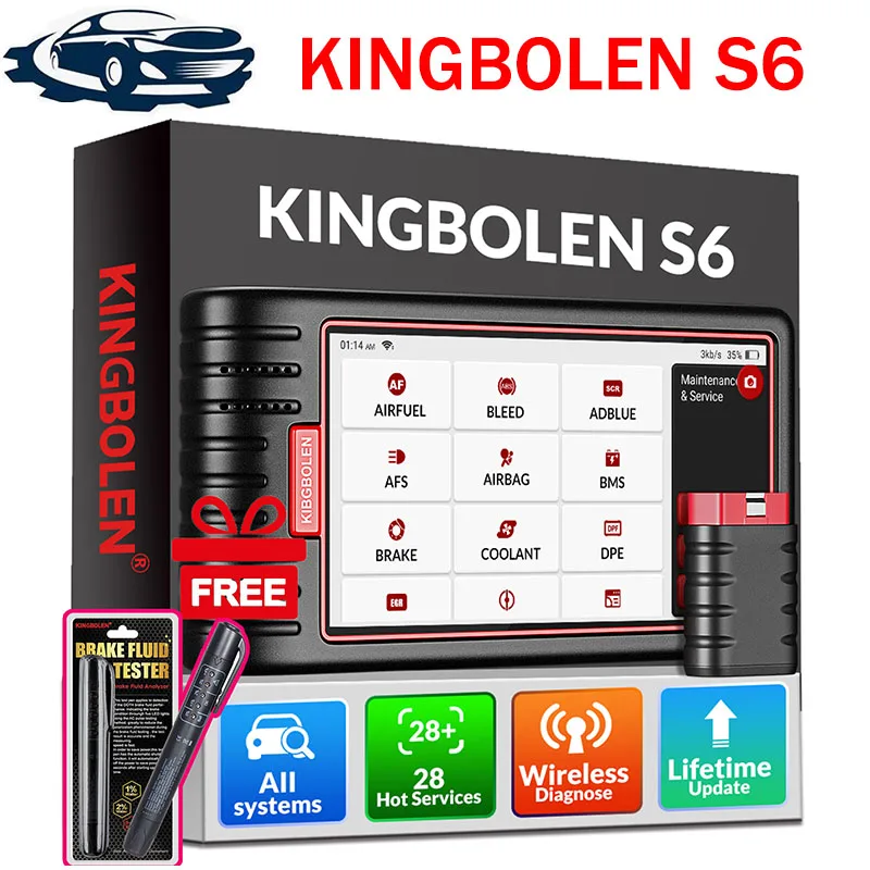 KINGBOLEN S6 Full System OBD2 Scanner Professional Diagnostic Tool with 28 Reset Functions EOBD Scan Tool FCA SGW Free Update