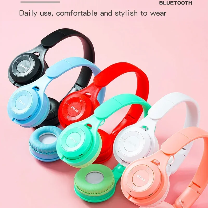 Macaron Headphones Kids Wireless Bluetooth Headphone Stereo Headband Gaming Headset with Mic Gamer Girl Gift for Mobile Tablet