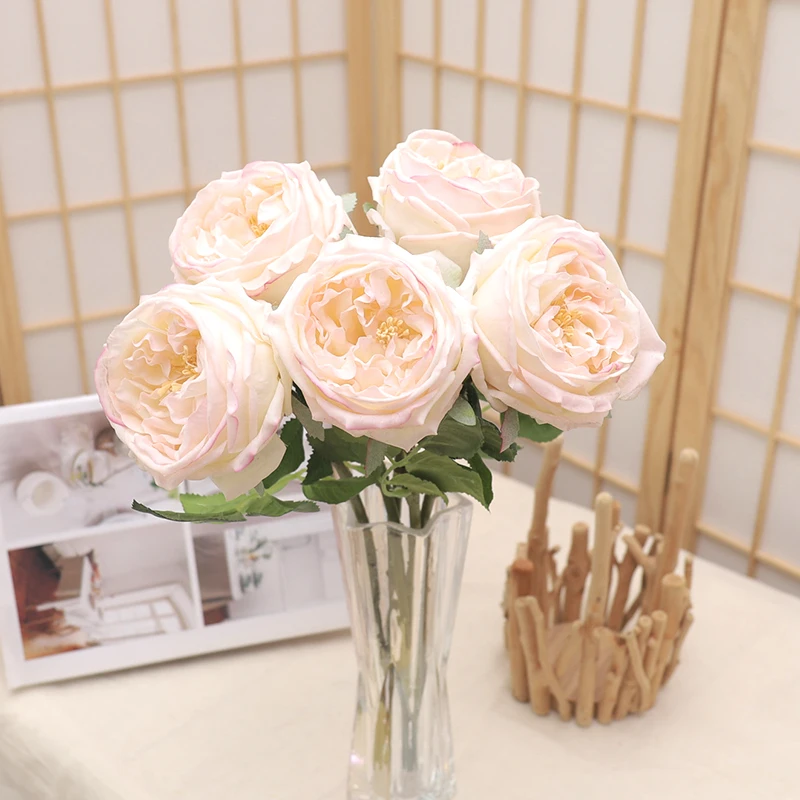 10CM Rose Real Touch Artificial Flowers Branch Wedding Home Christmas Vase Decoration Big Head Peony Long Branch Fake Plants