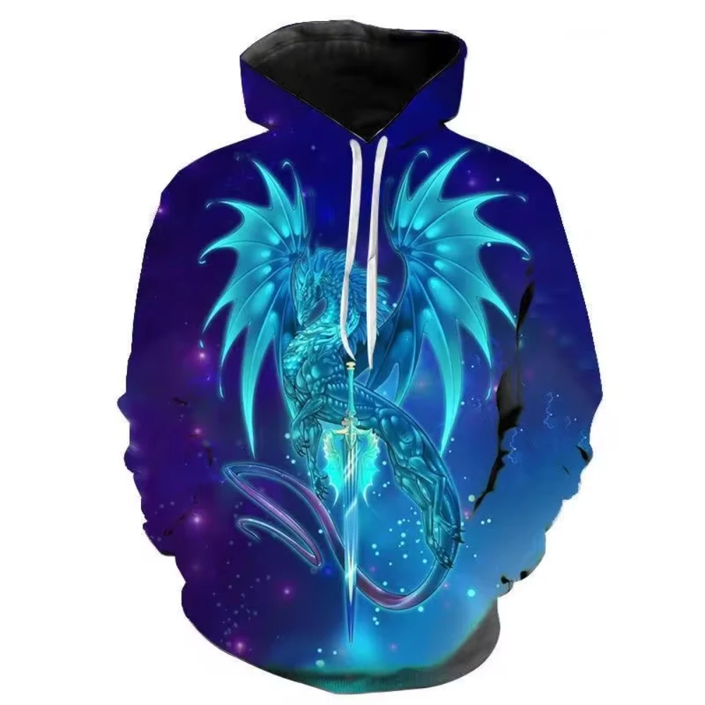 Vintage Dragon Graphic 3D Printed Men\'s Hoodie Harajuku Long Sleeves Oversized Outdoor Pullover Sweatshirt Kids Unisex Clothing