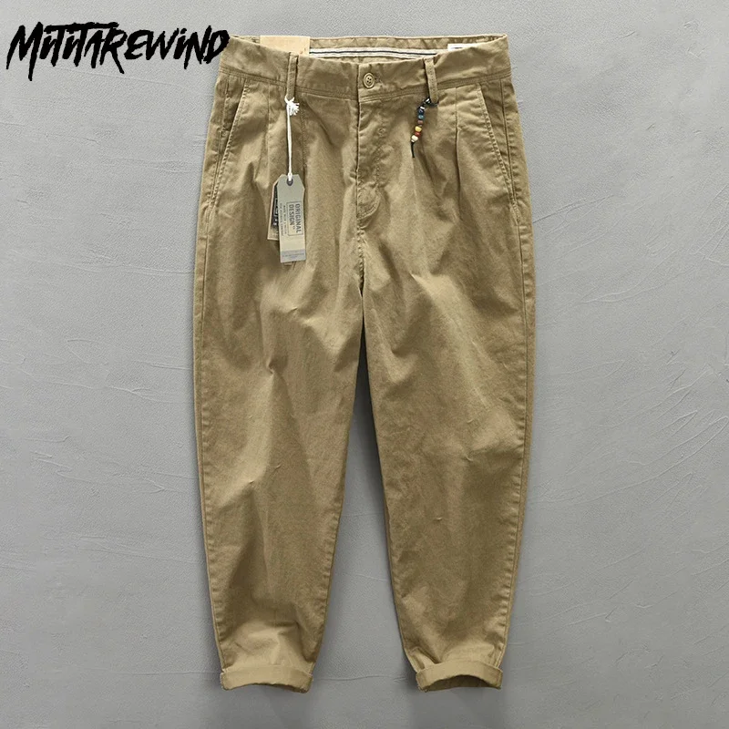 Spring Fall Mens Pants Japan Cargo Pants Man Causal Pure Cotton Comfortable Micro Stretch Khaki Pants Fashion Trousers for Men