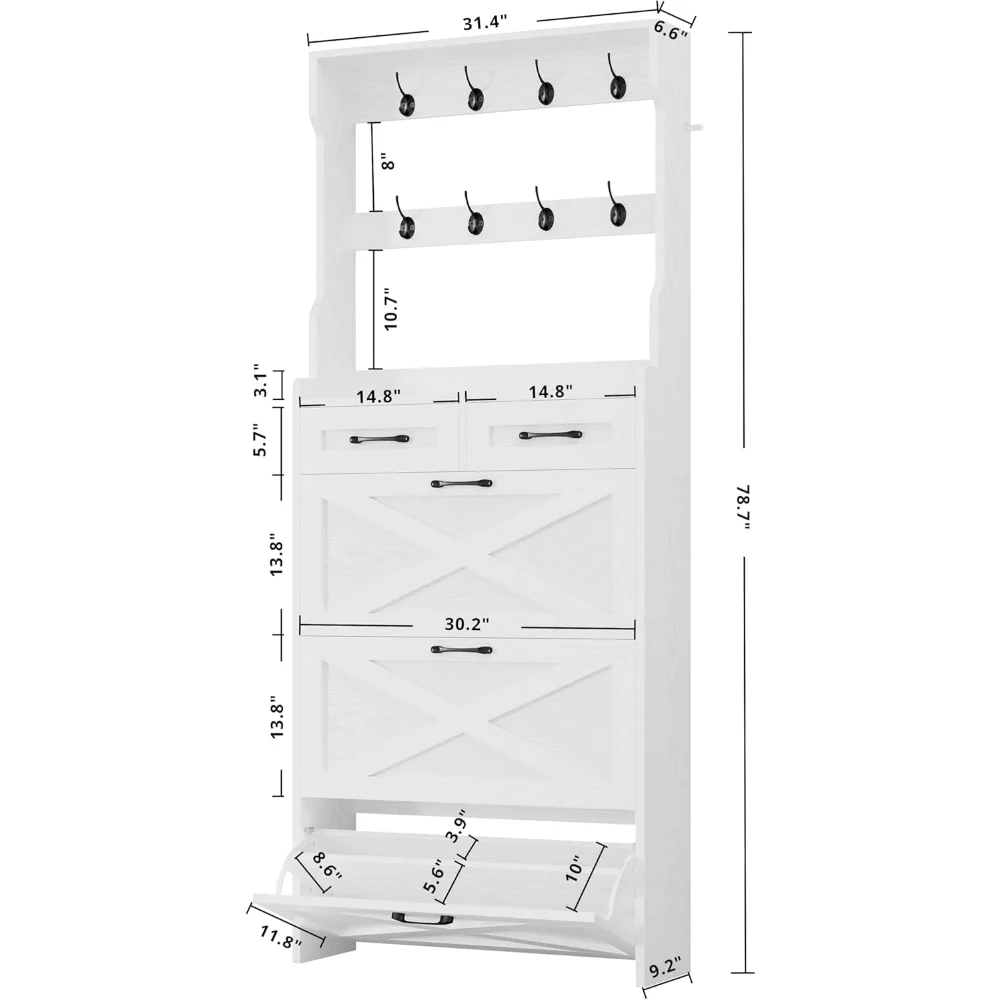 

Shoe Cabinet with 3 Flip Drawers & Coat Rack, Freestanding Wood Shoe Storage Organizer for Entryway