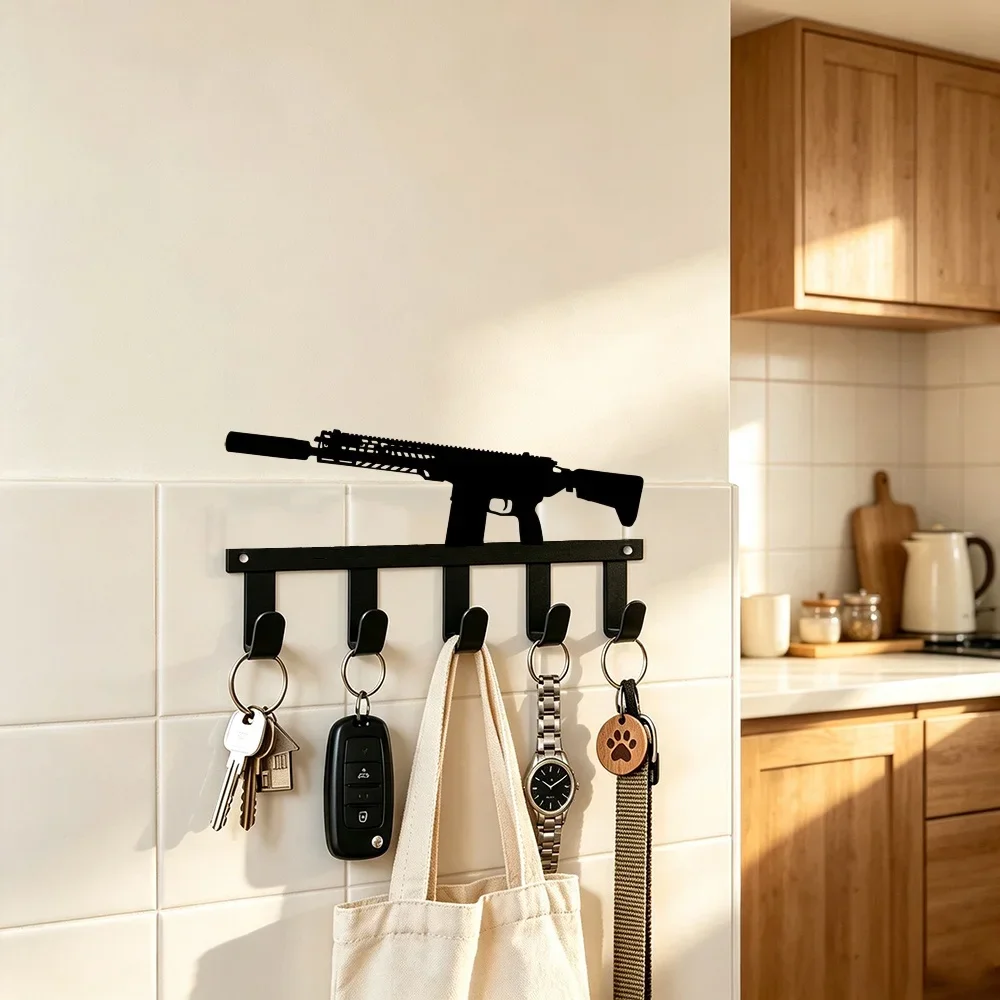CIFBUY Tactical Rifle Iron Wall Art Metal Key Holder Hook Rack Decor for Entryway Office Garage Home Hanging Ornament Gift