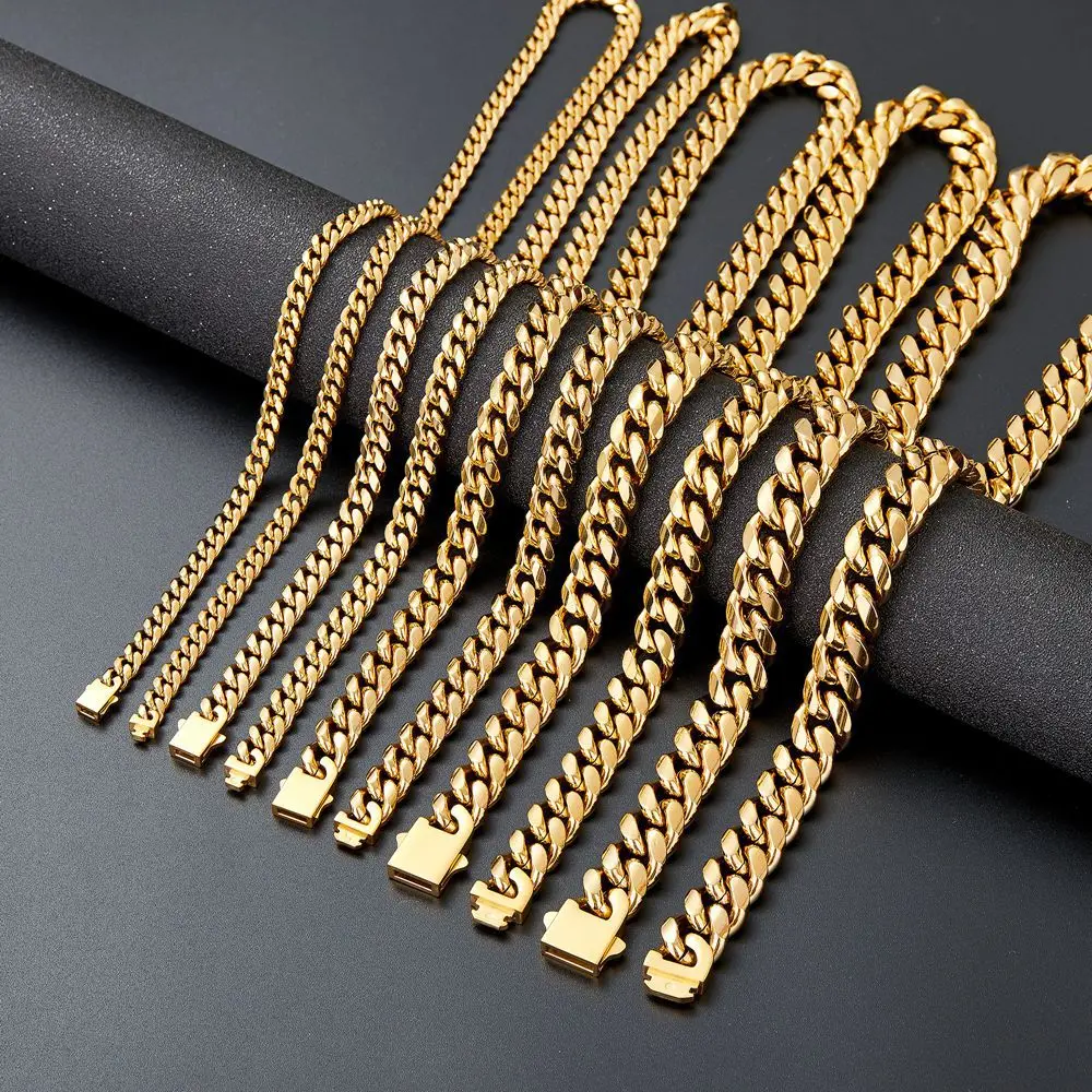 Stainless Steel Encrypted Cuban Necklace Personality Punk Fashion Men's Necklace Titanium Steel Electroplated 18K Gold Hip