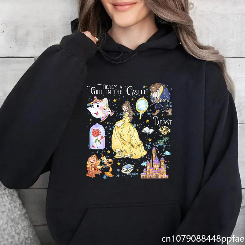 

Anime Beauty and the Beast Printed Hoodie Women's Casual Outdoor Cartoon Harajuku Sweatshirt Top