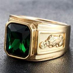 European and American Simple Zircon Inlaid Emerald Big Gem Alloy Ring Men's Multi-color Diamond Wedding Men's Jewelry Ring