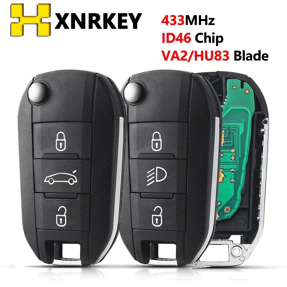 

XNRKEY Car Flip Remote Key 3 Buttons for Peugeot 208 2008 301 308 5008 508 For Citroen C-Elysee C4-Cactus 433MHz ID46 Chip