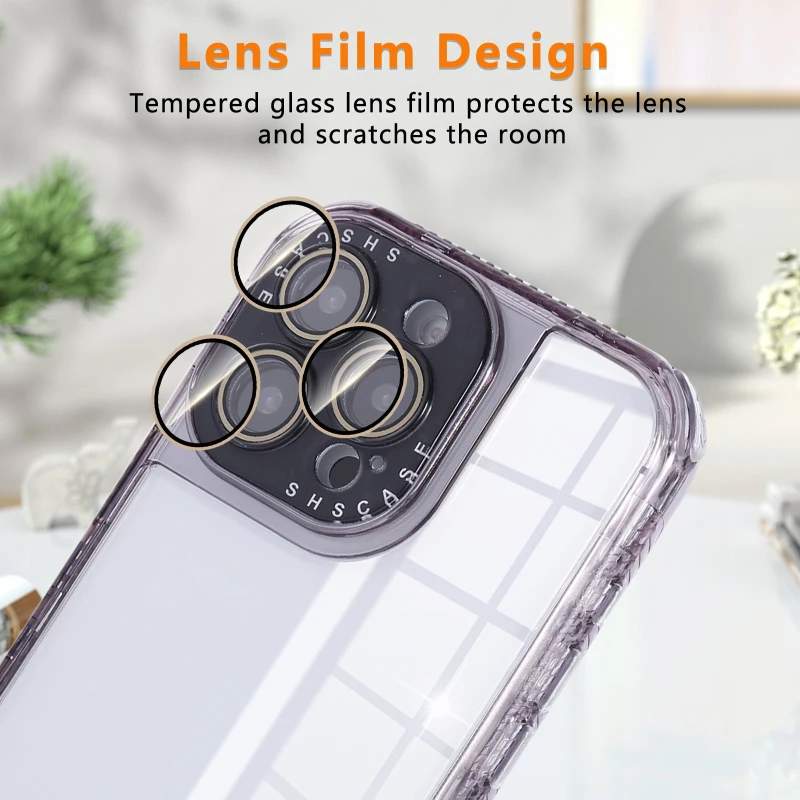 Luxury Hard PC Solid Color Borders+Transparent Soft TPU 3-in-1 Phone Case For iPhone 16 Pro Max E 14 13 15 Pro Max Bumper Cover