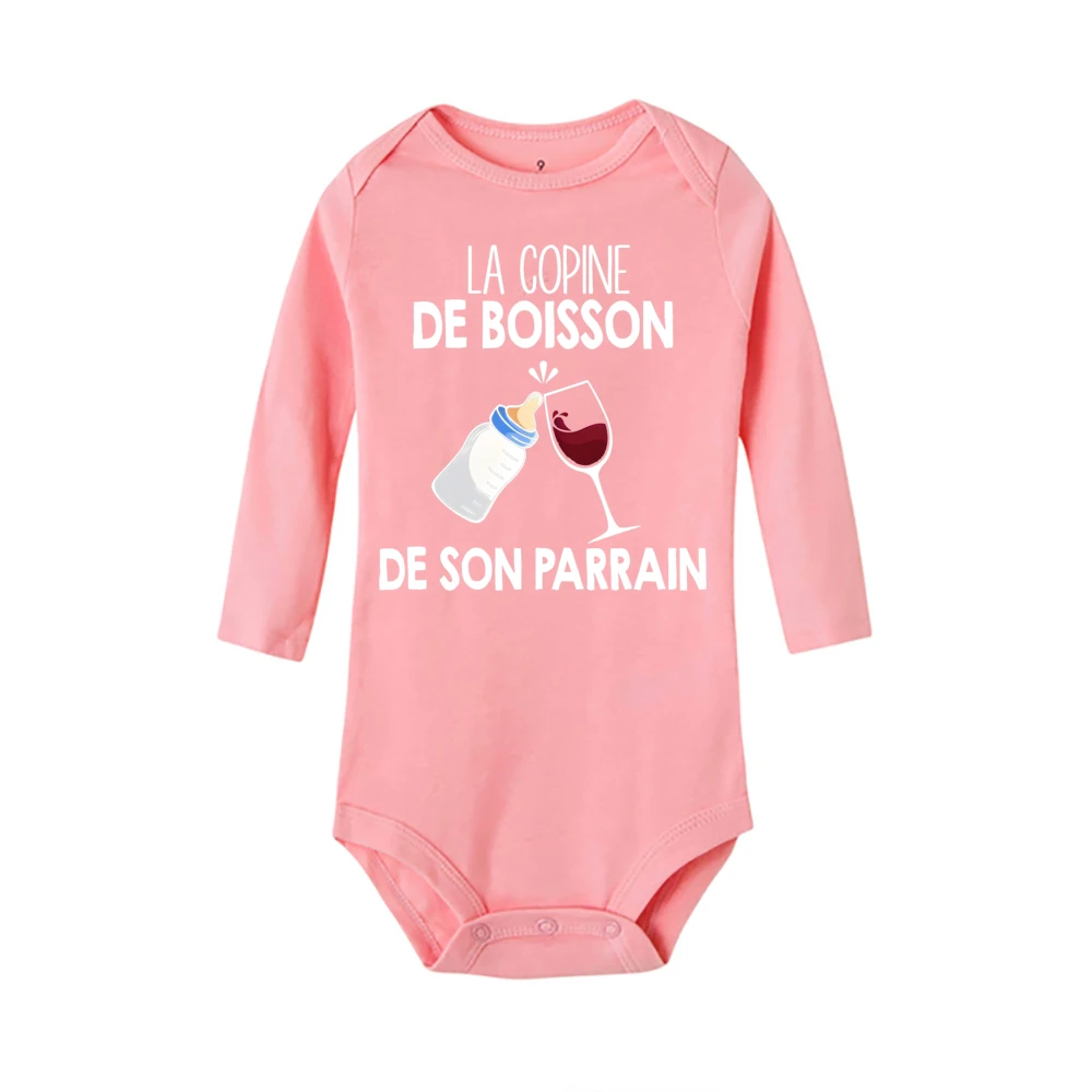 La Copine De Boisson De Son Parrain Print Baby Romper Long Sleeve Girl Boy Bodysuit Casual Baby Jumpsuit Summer Newborn Clothing