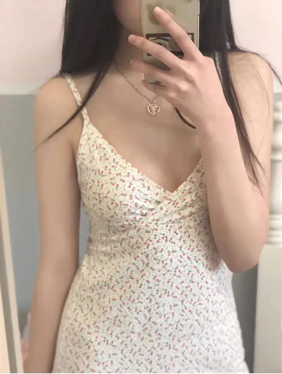 

Y2K Vintage Floral Cross Camis Dress Women Slim Sleeveless V-Neck Summer Sexy Cute Backless Patry Black Mini Dresses Woman Cloth