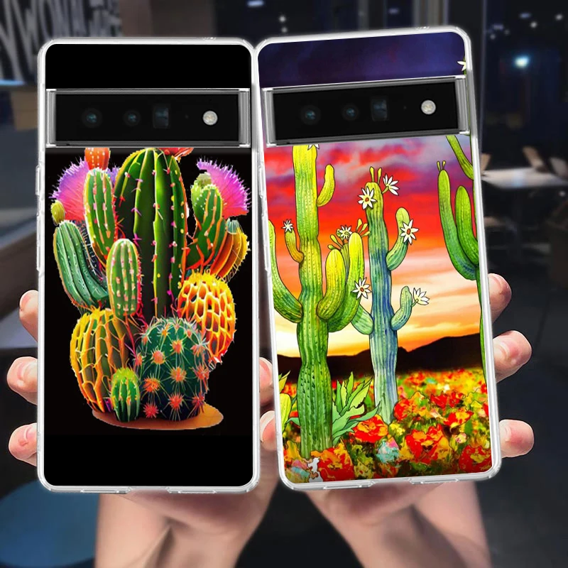 Plant Cactus Phone Case Cover for Google Pixel 8 7 6 5 4 4XL Shockproof Silicone 7A 6A 5A 4A 3A 3AXLPro 5G Transparent Shell Bag