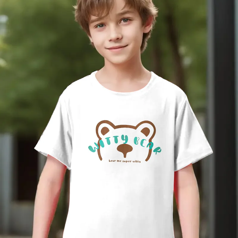 Summer Boys Cartoon WITTY BEAR Printed T-shirt Cotton Cute Tshirt For Kids Students Sportswear Tops Tees