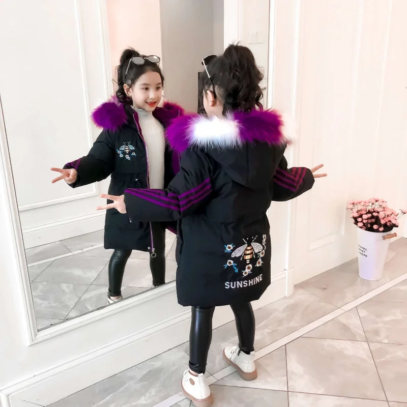 

4-14T New Winter for Girls Long Sleeve Child Girls Clothing Party Kids Teenage Warm Coat Fashion Parka Hooded Outerwear Clothes