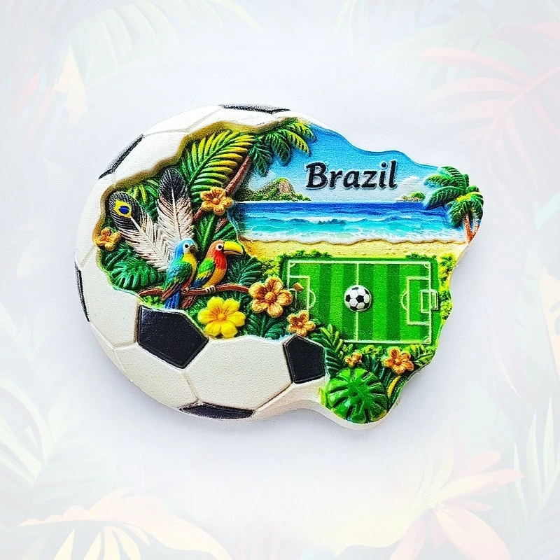Brazil Soccer Fridge Magnet - Vibrant 3D Parrot & Stadium Souvenir Unique Football Gift for Travel & Sports Fan Decor