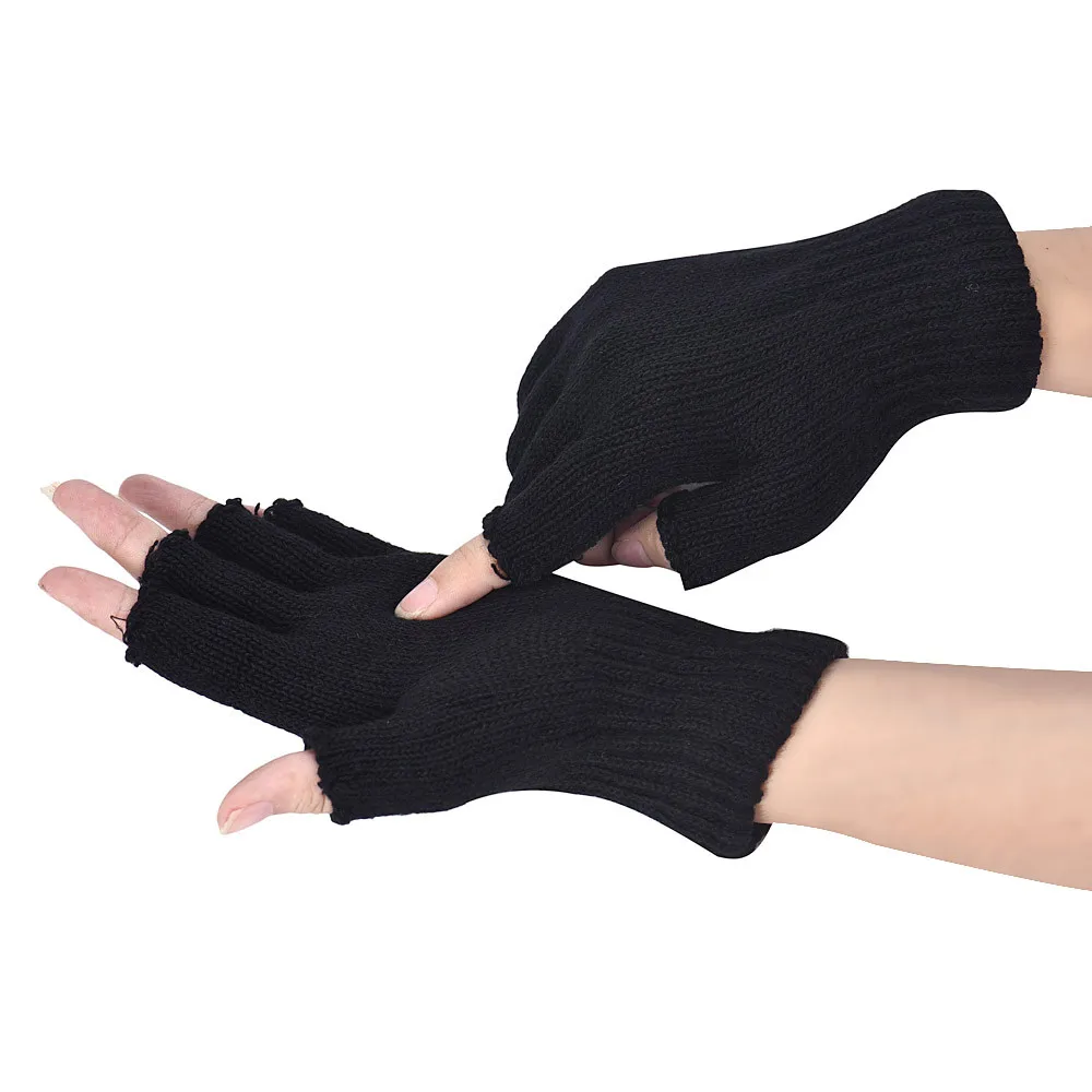 

Black Knitted Gloves Winter Thermal Warm Fingerless Fashion Men Women Riding Cozy Writing Driving Work Gloves Elastic Mittens