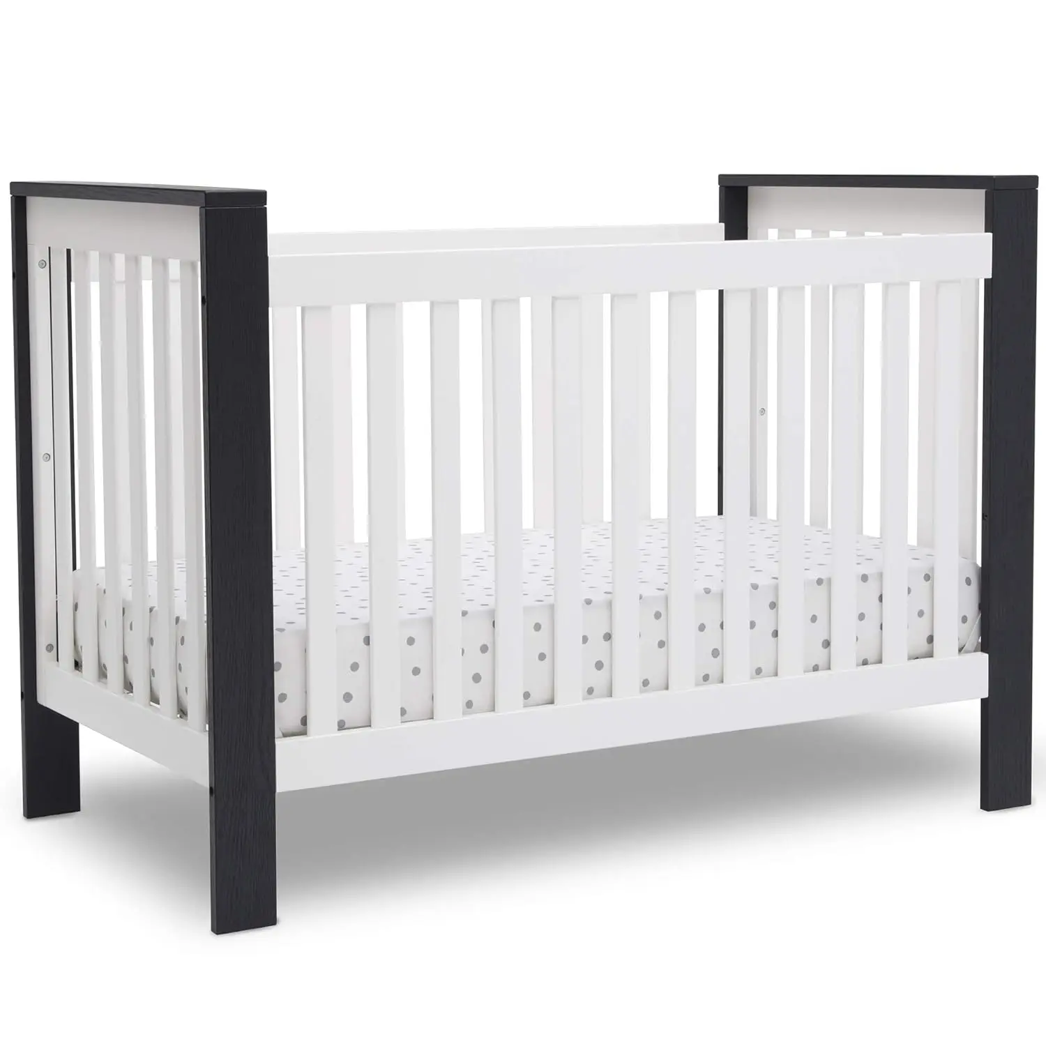 Delta Children Miles 4-in-1 Convertible Crib, Bianca White/Textured Midnight Grey