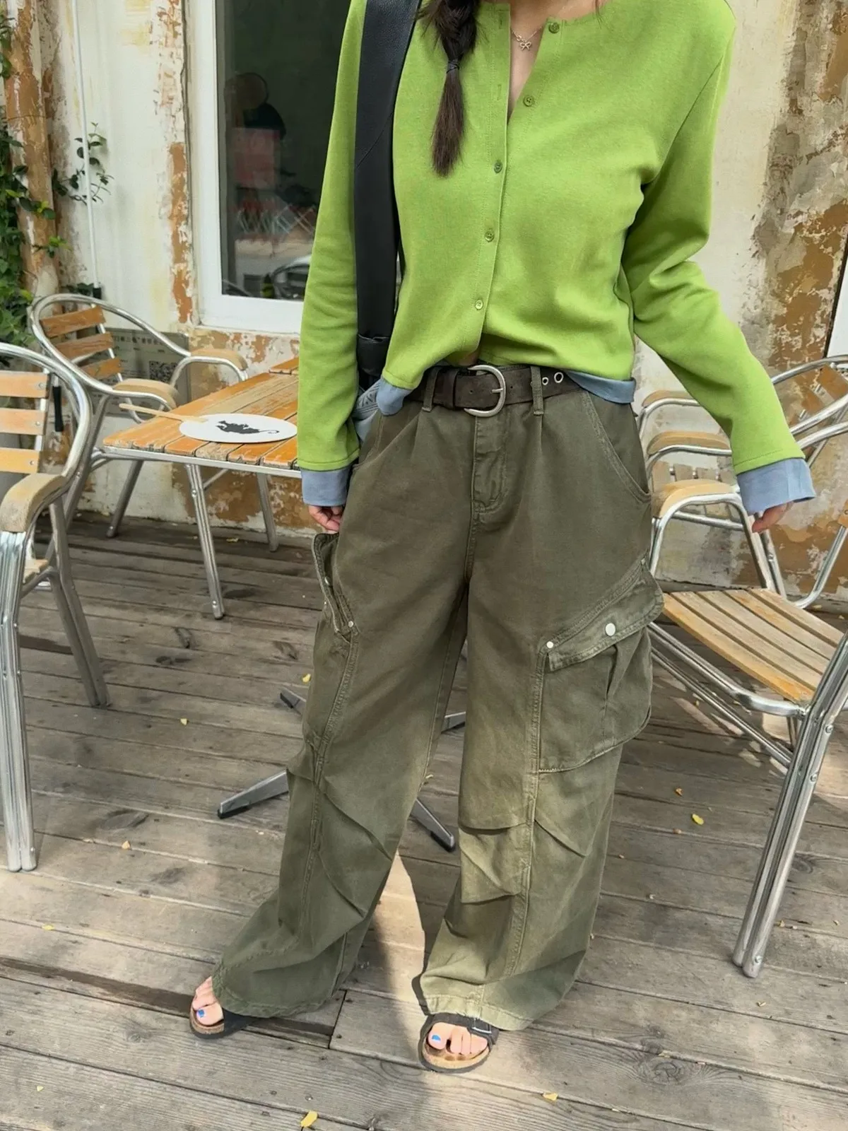 

Acrab Early Autumn Military een Deconstructed American Work Pants Women's Multiple kets Loose Wide Leg Retro Casual Trou...