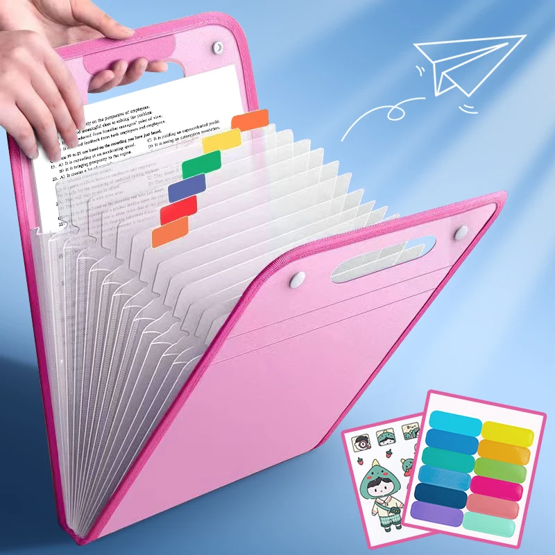 A4 Portable Vertical Hand-held Organ Bag Paper File Folder Large Capacity 13 Grids Multi-layer Expanding Sorting Storage Student