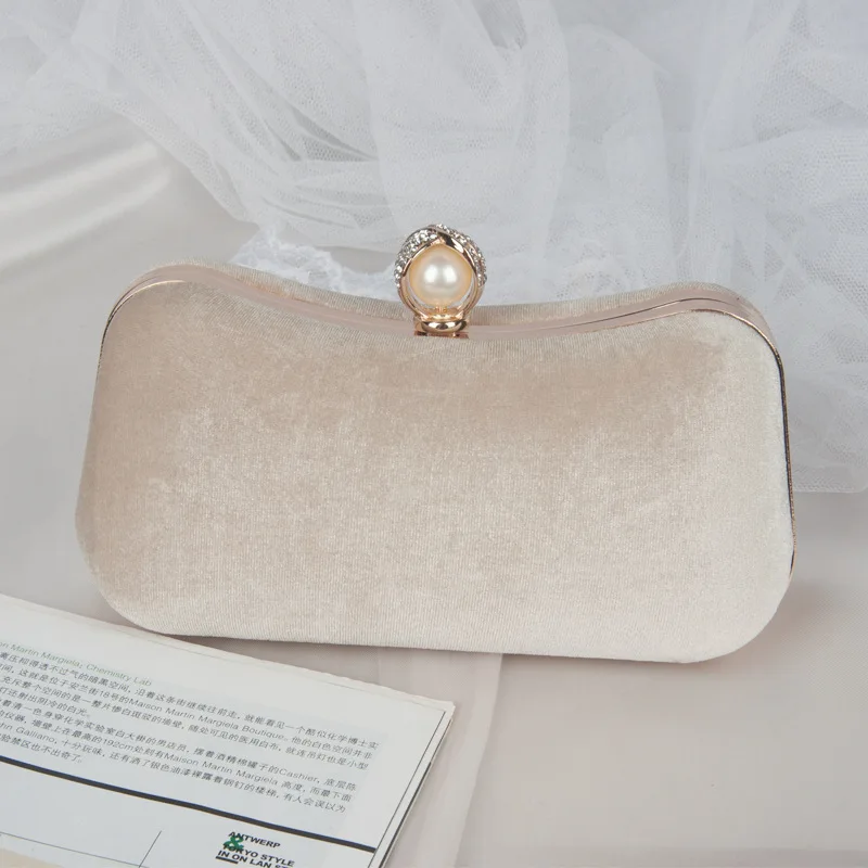 

Velvet Glitter Clutch Bag with Pearl & Rhinestone Closure - Multiple Colors for Evening Parties, Weddings & Formal Events