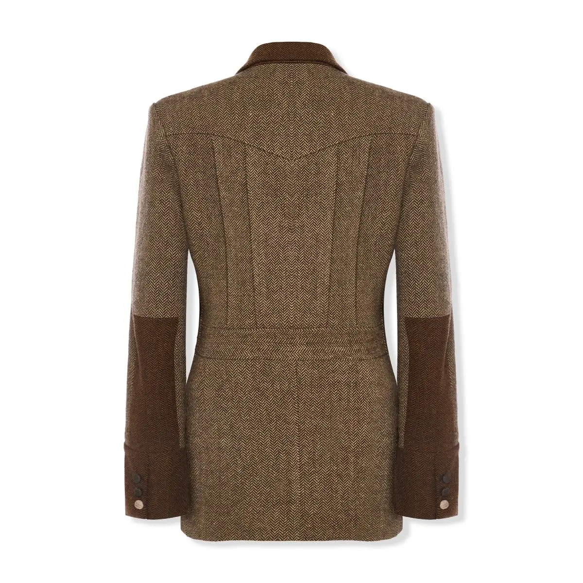 Classic Brown Herringbone Tweed Field Jacket with Contrast Collar and Four Flap Pockets Men Autumn  Customized M265464