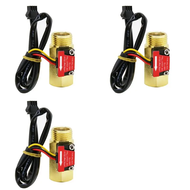 AB33-3Pcs G1/2 Inch Water Flow Hall Sensor Switch Flow Meter For Industrial Turbine Flowmeter Water Flow Sensor YF-B2