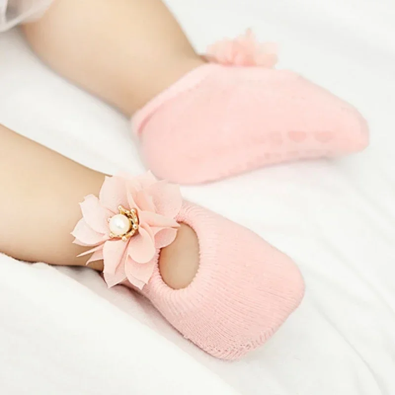 3 Pairs Baby Girl Breathable Thin Home Socks Lace Bow Infant Anti Slip Socks Newborn Princess Pearl Socks Children Floor Shoes