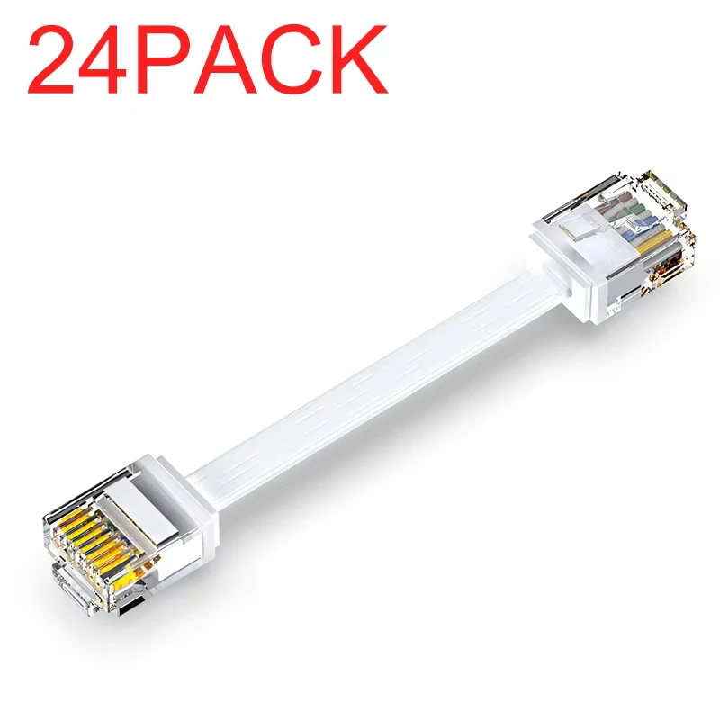 24er-Pack CAT6 Ultra-Kurzes Flaches Ethernet-Kabel 0,1-0,5M Schlankes Flachprofil RJ45 Patchkabel für Schmale Wandspalten-Switch-Netzwerke