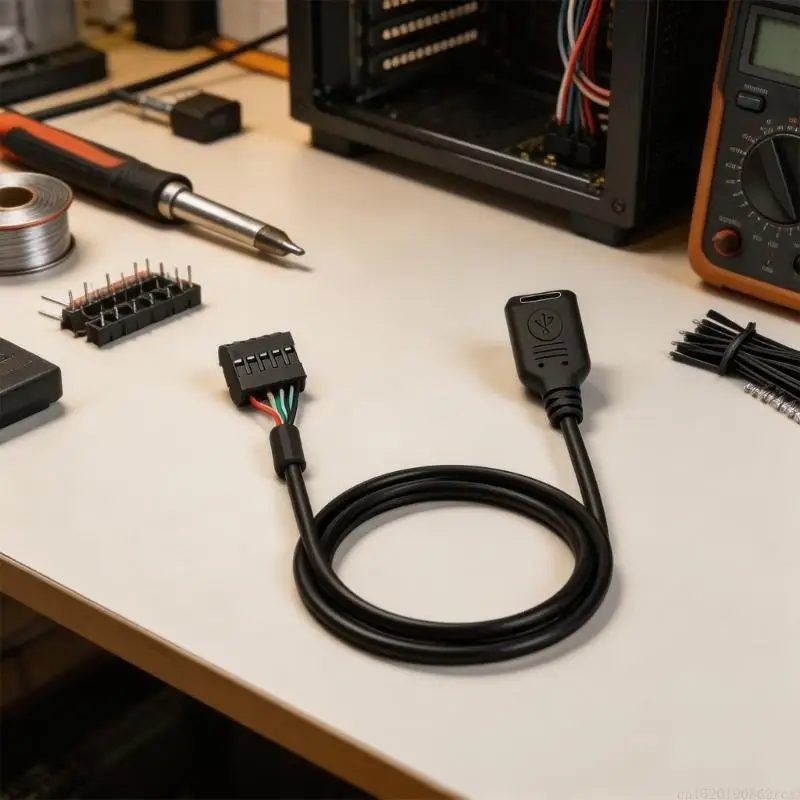 D5BB Front Port Type C Female to 9-Pin USB Header Cable, 20CM Internal Conversion Wire for Front Port Wiring Work