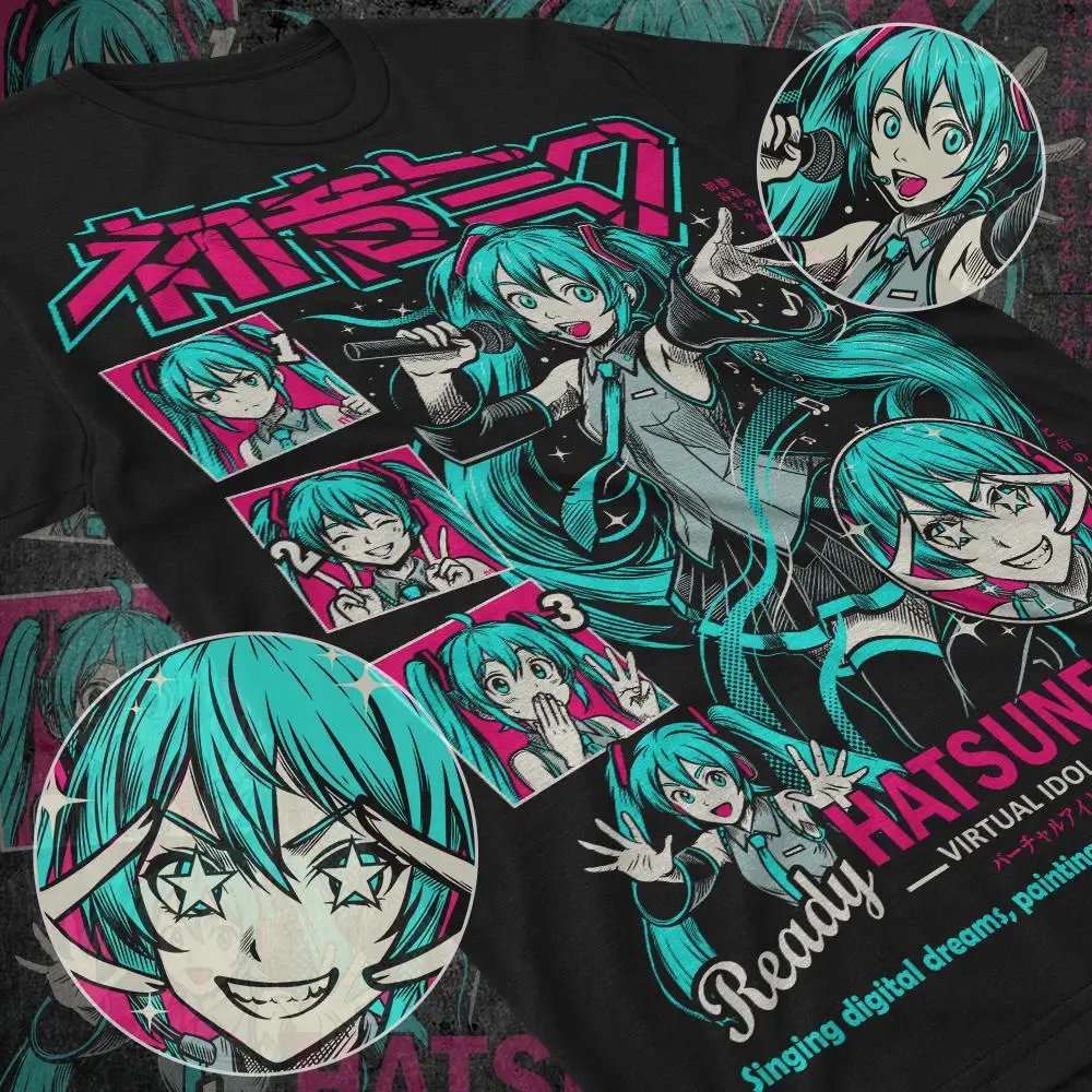 Trendy Unisex Crew Neck Funny Miku Retro Pop Art Tee Soft Cotton Top Ideal For Night Out And Casual Street Style Looks