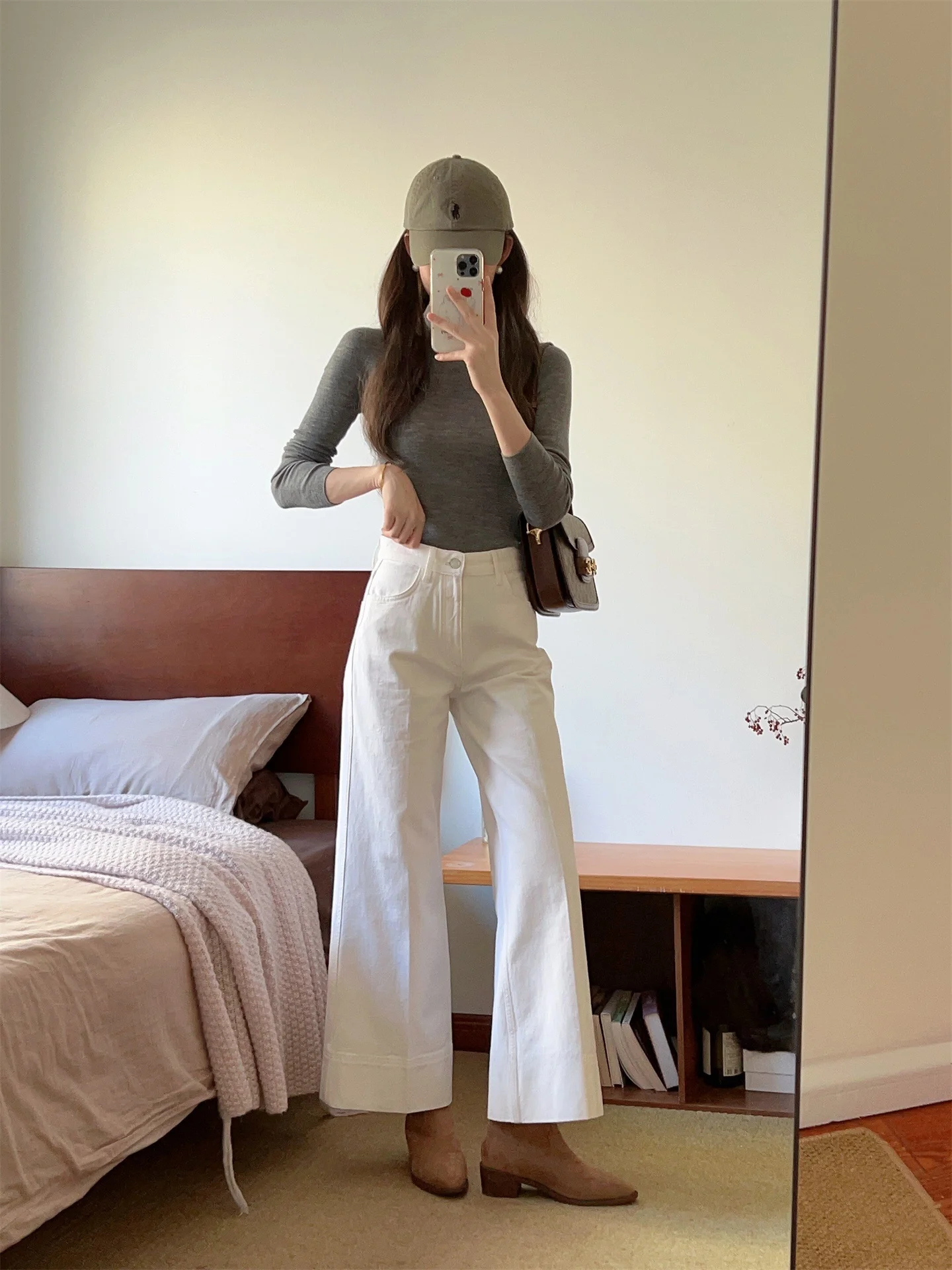 White Draping Slim Fit Straight Leg Jeans Women's High Waist Denim Pants Standard Edition Non-Stretch Summer New Arrival