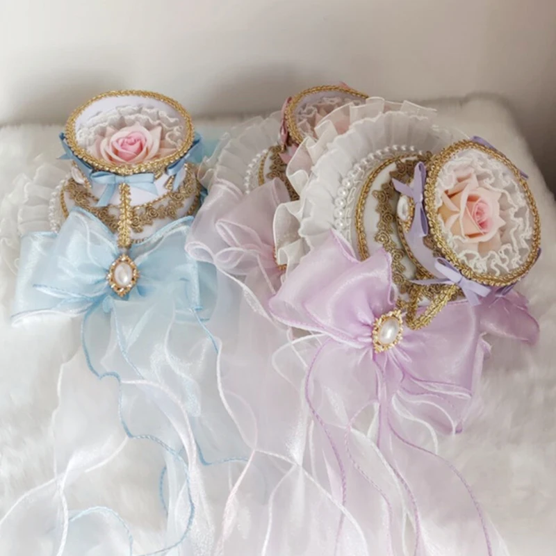 Vintage viktoria nischen Kopfschmuck flachen Zylinder Mädchen Lolita Spitze Blume Rose Hut wunderschöne elegante Bogen Party Motorhaube Gothic Hut Kopf bedeckung