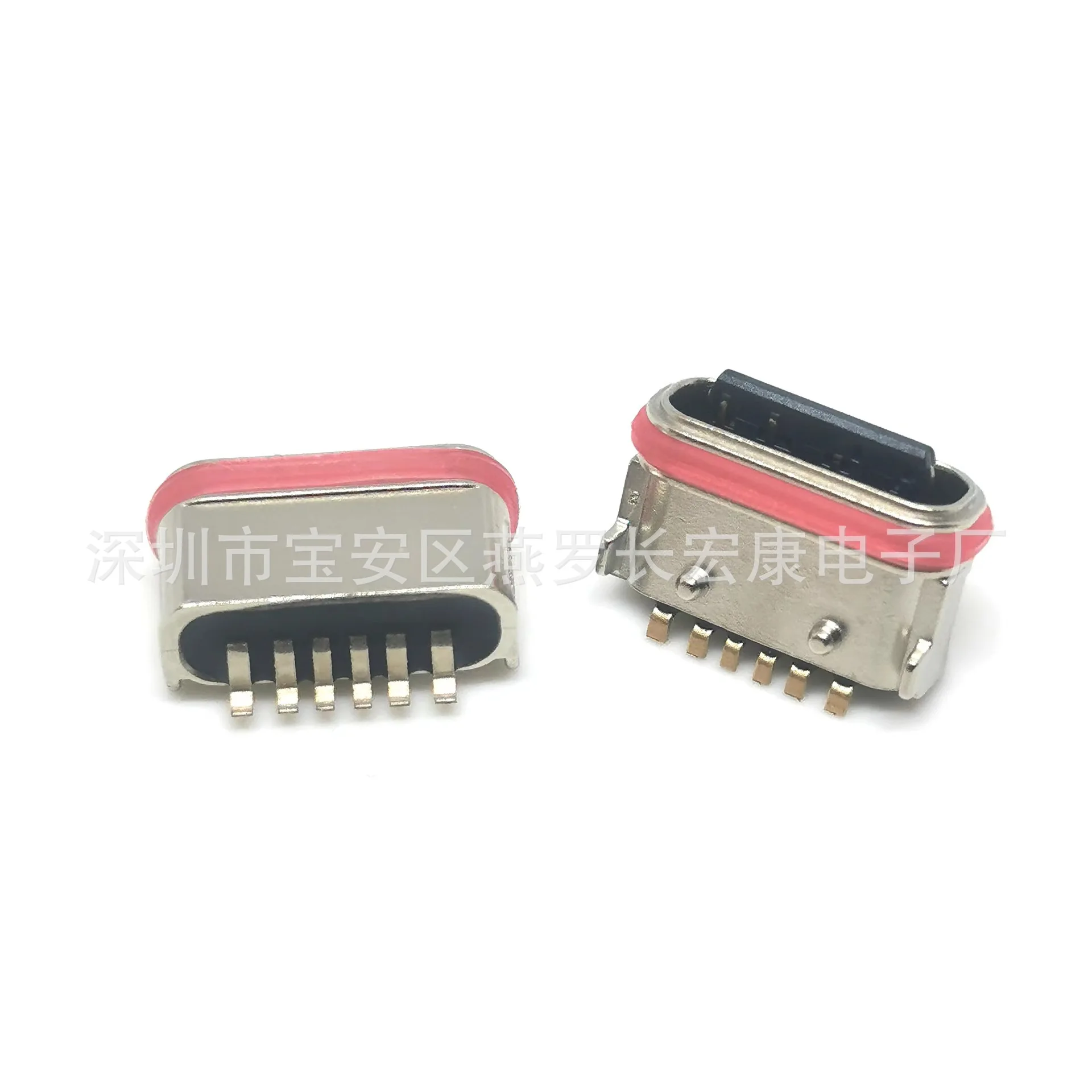 

For waterproof female seat TYPE-C 6P female seat, zinc alloy shell, with waterproof ring, column insert board, SMT on board