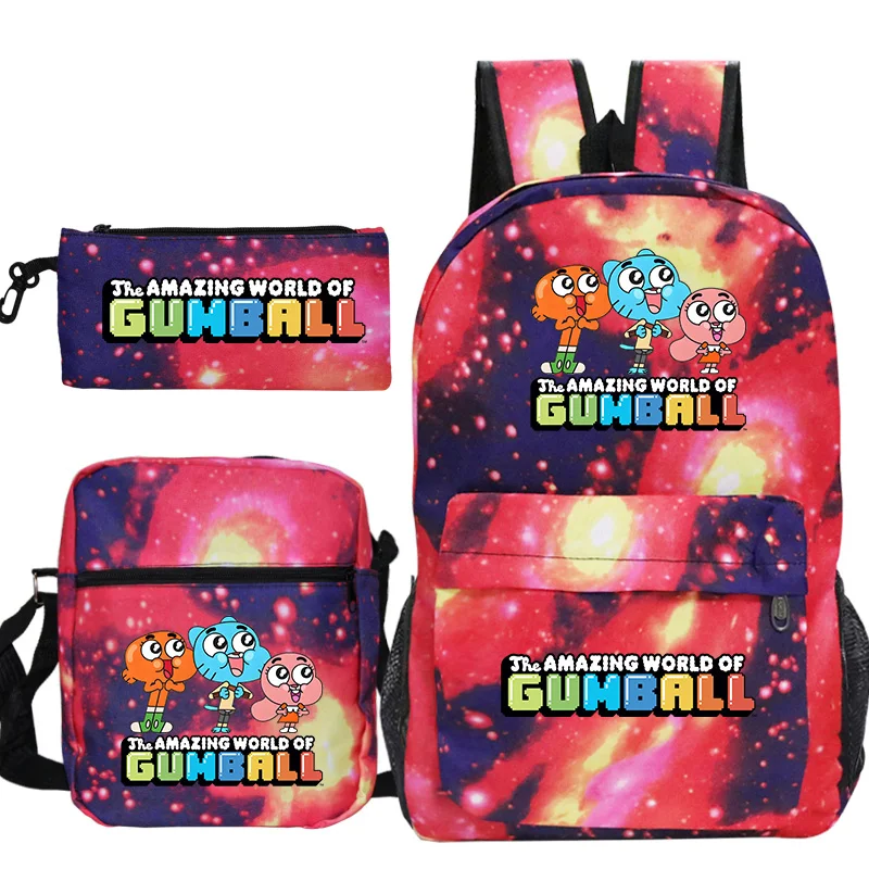 3Pcs/Set The Amazing World of Gumball Printed Backpacks Boys Girls School Bags Children Daily Bookbag Fashion Anime Backpack Set