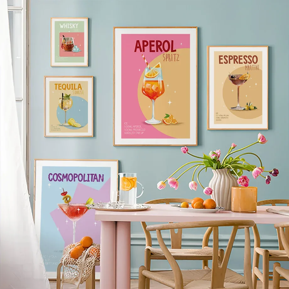 Nordic Poster Aperol Cosmopolitan Martini Whisky Gin Cocktails Wall Art Prints Canvas Painting Decor Pictures For Living Room