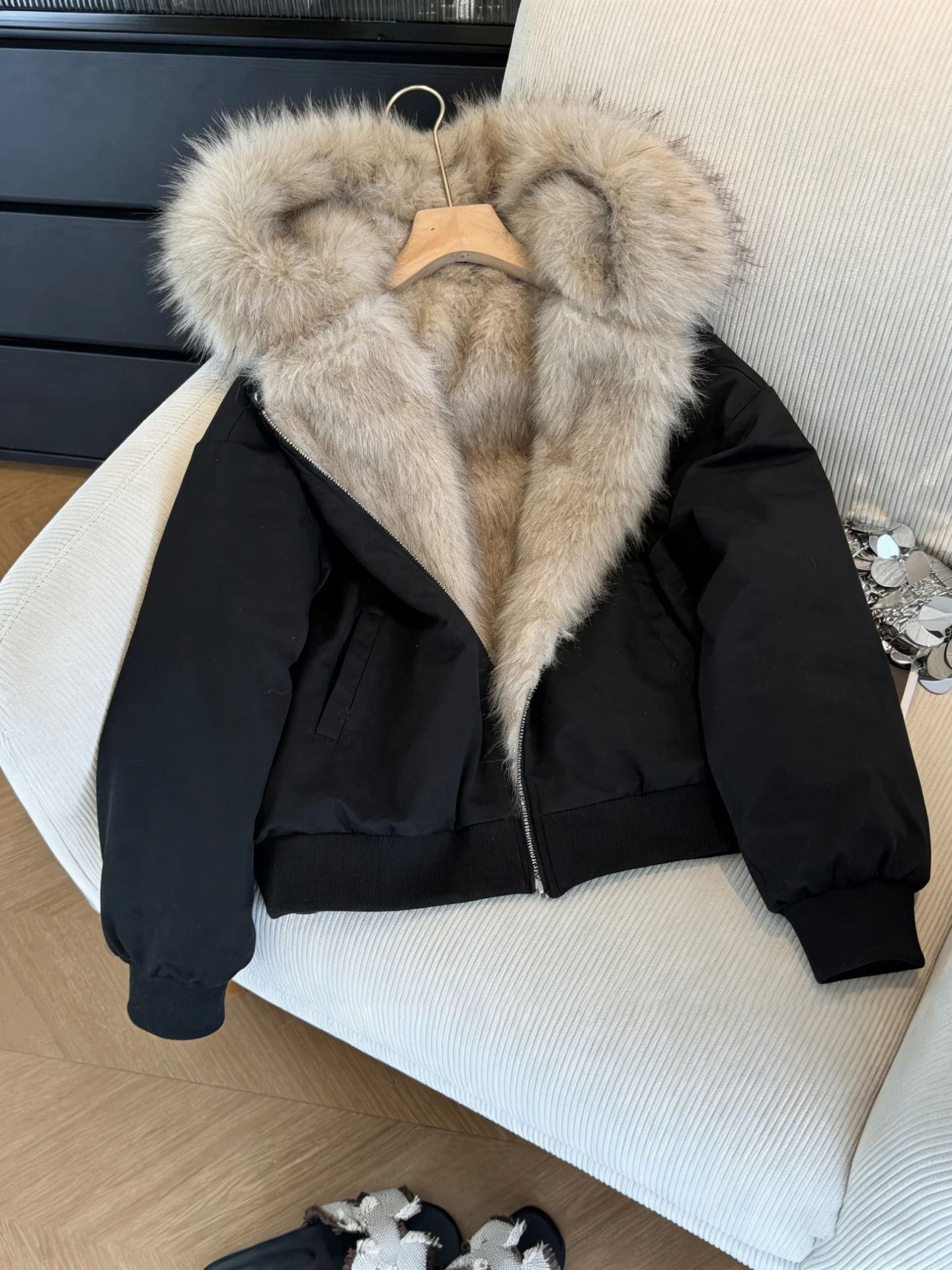 

Retro American Bla Fur Collar Hooded Warm Cotton Jaet Men Women Autumn Winter Faion Lazy Loose Slimming Top