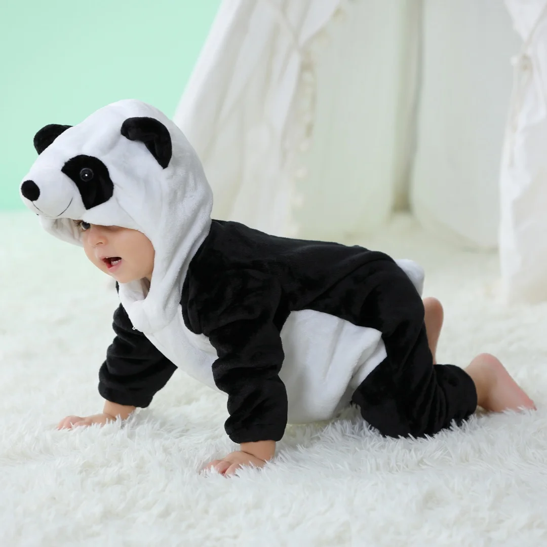 2024 Baby Unisex Romper Kigurumi Infant Cute Panda Cow Animal Onesies Jumpsuits Newborn Cartoon Pajamas For Kids Boys Christmas